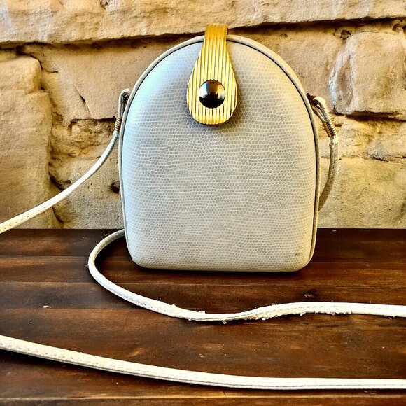 Elan Vintage Shoulder Handbag Hard Shell Faux Snakeskin DAMAGED - Picture 3 of 14